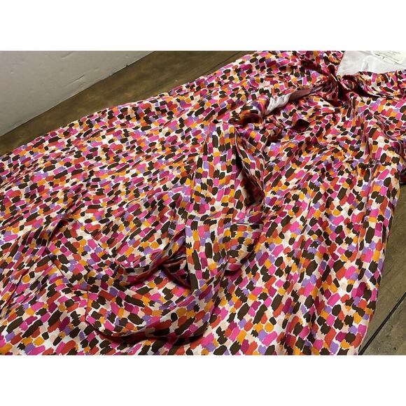 KATE SPADE Aubrey Wrap Dress 6 Pink Brown Abstract Print Silk Sleeveless Ruffles - Picture 8 of 15